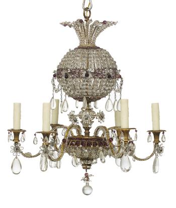 Brass And Crystal Chandelier by 
																	 Unknown Lighting Maker